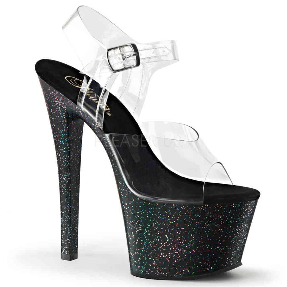 Pleaser - SKY308MG Sandale à bride à la cheville, Pole dance chaussures - Chaussures de pole dance - Noir/Transparent Product image